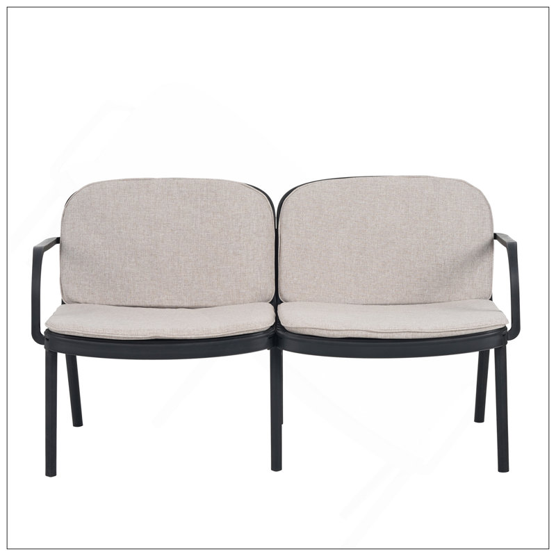 Luna Outdoor Patio PP Loveseat, Durable And Stylish With Weather-Resistant Frame And Comfortable Cushion, Beige/Black