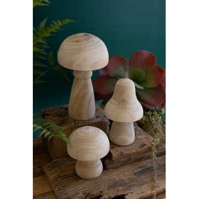  Wooden Mushrooms 6" H Rustic Nature Display Set of 3