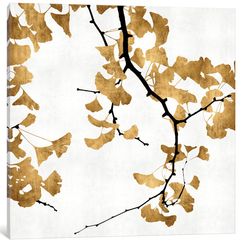 «Ginkgo in Gold II», impression sur toile, H 37 po x l 37 po x P 1,5 po, Toile tendue, Pas de tapis