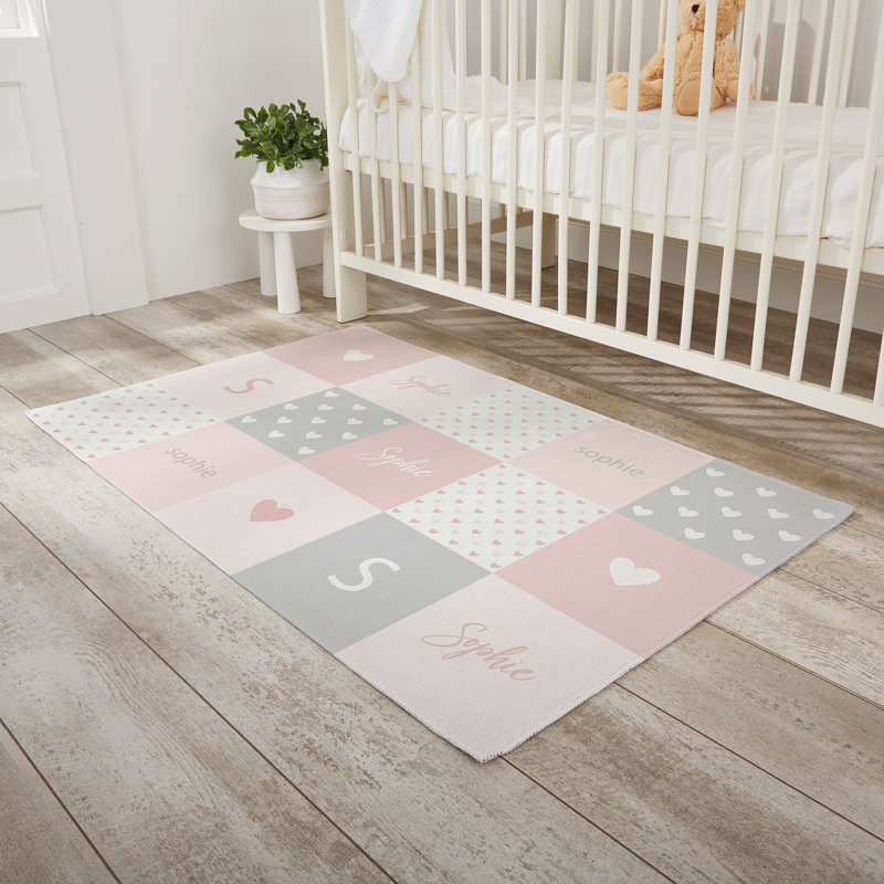 Tapis tissé à la main à carreaux rose / gris / blanc, Rectangle 2'5 x 4'