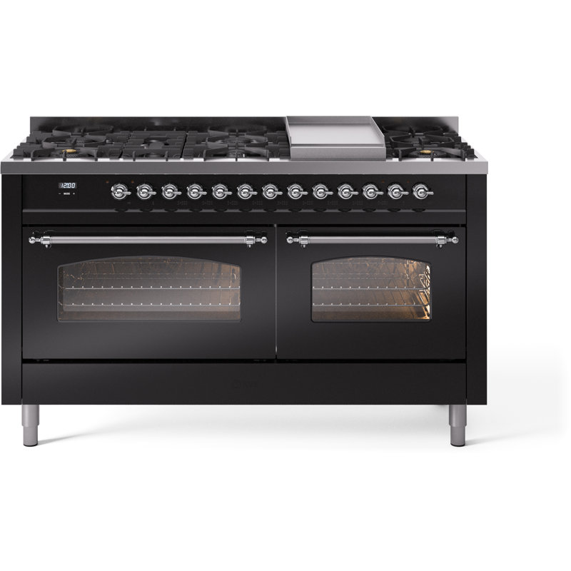 ILVE Nostalgie II Series 60 inch Dual Fuel Range with 9 Sealed Burners, Griddle (Glass Door), Liquid Propane