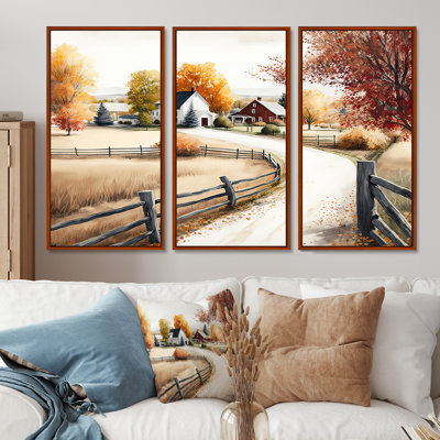 Chemin vers la grange III - ensemble d'art mural sur toile