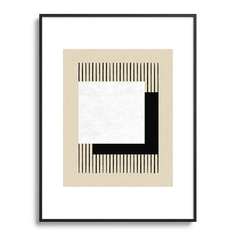 «MoonlightPrint Square BW Stripes», reproduction d'art encadrée en métal, Noir, H 24 po x l 18 po