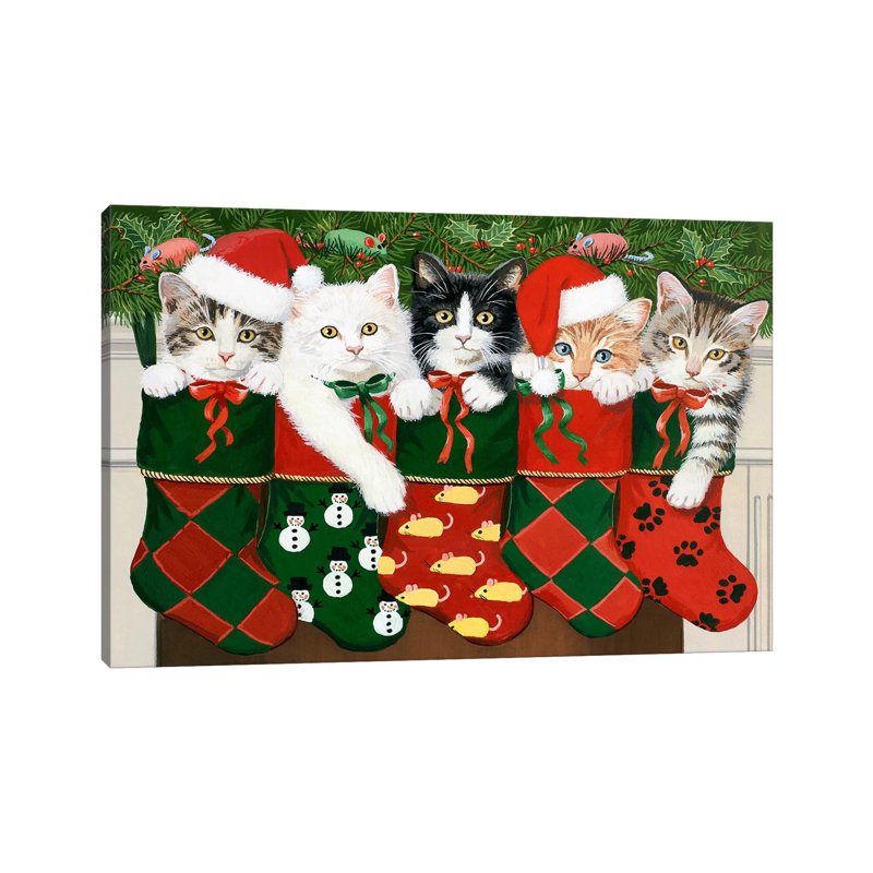 «Christmas Kittens» par William Vanderdasson, reproduction d'art sur toile tendue, H 60 po x l 40po x P 1,5 po