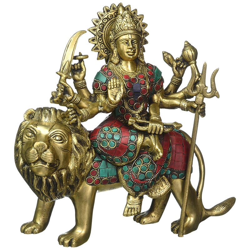 Déesse Rabito Durga assise sur un lion