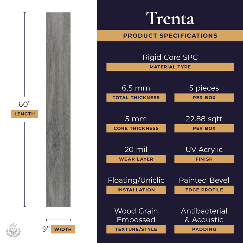 6.5mm Thick 9'' W x 60'' L Vinyl, Crown Pebble