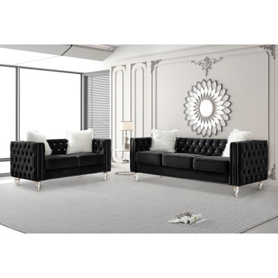 Eriseld 2 Pieces Velvet Conservatory Living Room Sofa Set by House of Hampton