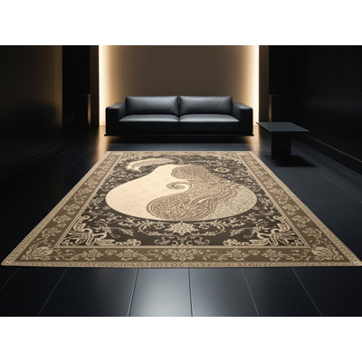 Tapis oriental brun pâle et beige lavable à la machine Aedan