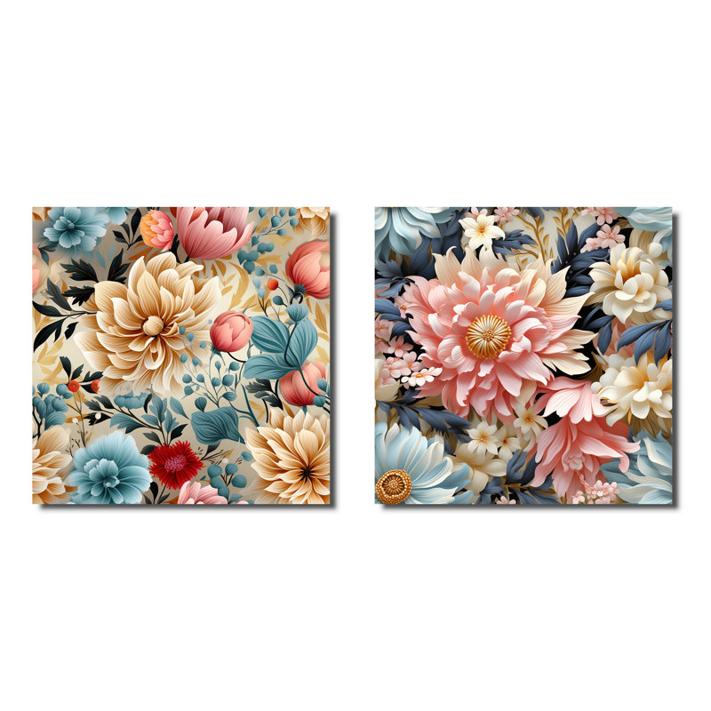 Beauté de jardin douce et douce - ensemble de 2 collages floraux carrés, H 36 po x l 73 po, Toile tendue