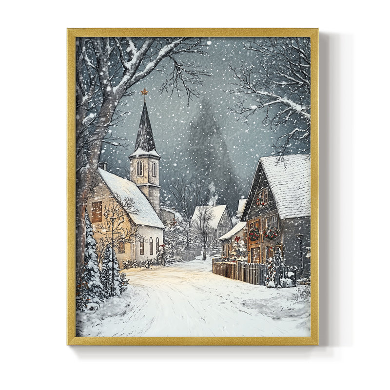 «Christmas Holiday Art Dxxi», reproduction d'art encadrée - bois massif, H 15 po x l 12 po, Doré