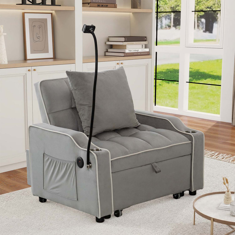 Fauteuil lit simple convertible, fauteuil inclinable réglable pour les petits espaces, Gris clair
