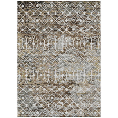 Calandria Brown Washable Indoor-Outdoor Rug - LOOMLAN