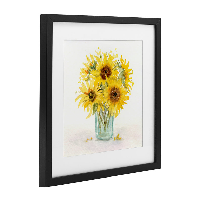 «Warm Yellow Sunflower Bouquet», impression par Patti Bishop, H 13 po x l 13 po, Cadre noir minuit