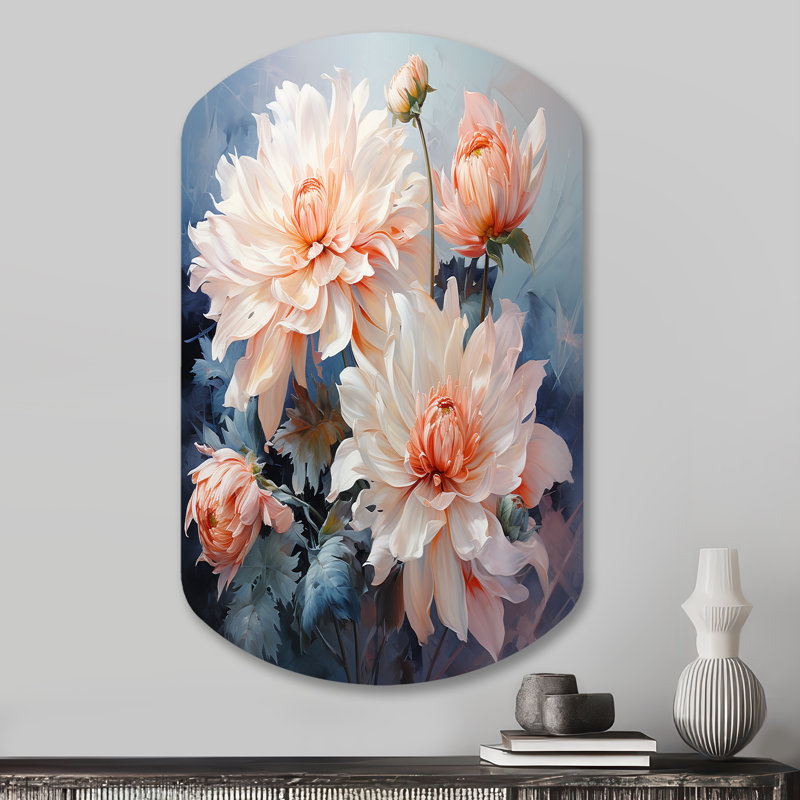 Almus - Cylinder Chrysanthemums, art mural en métal, sculpture murale asymétrique en métal, H 31 po x l 19 po