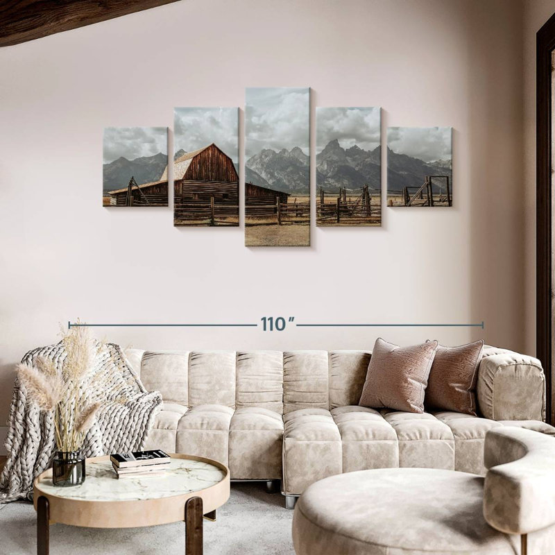Grange Moulton Barn sur toile, 5 pièces, H 42 po x l 92 po x P 1,25 po
