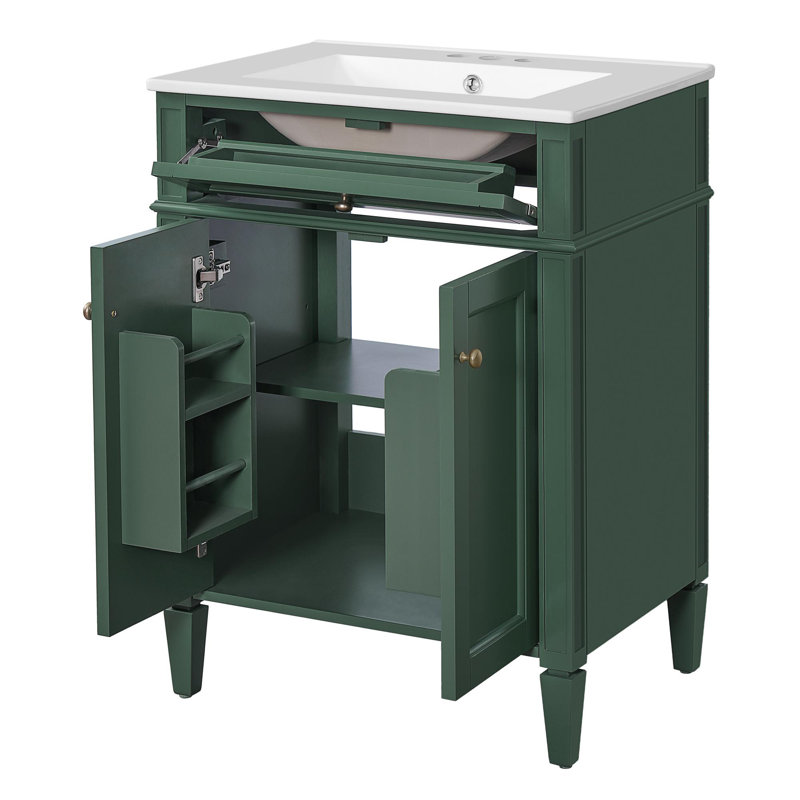 Meuble-lavabo de 24 po avec lavabo et rangement polyvalent, Vert