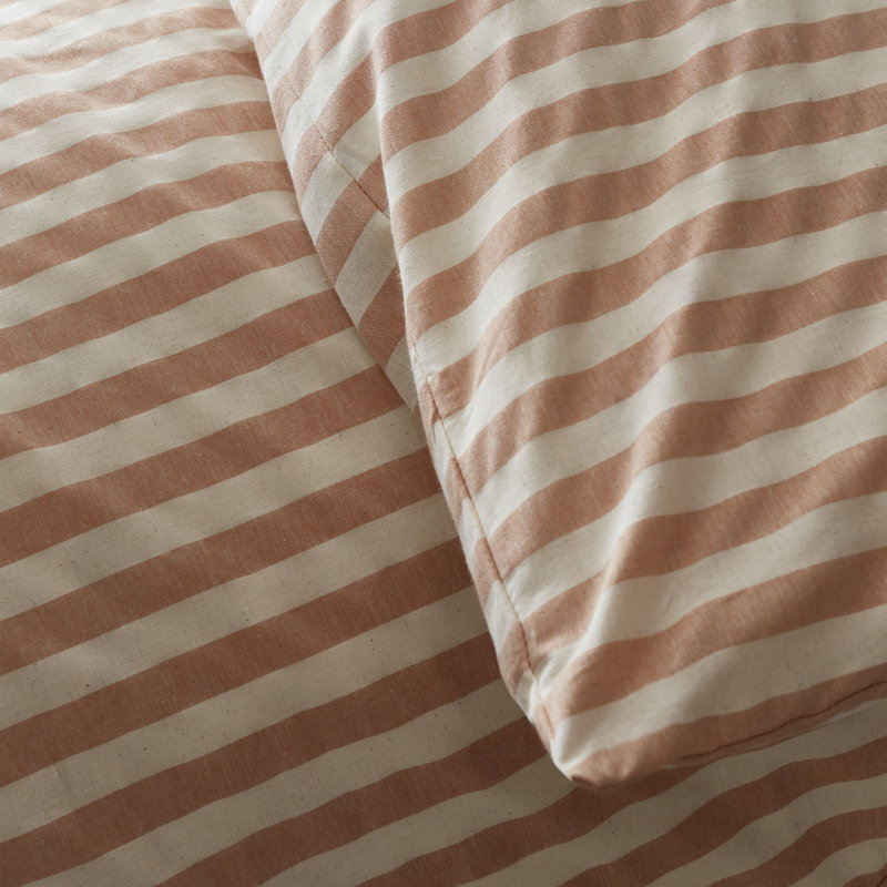 Zanzibar Woven Stripe Duvet Cover Set Cotton Blend Duvet Cover Set Set, Orange, Double Duvet Cover Set + 2 Pillowcases