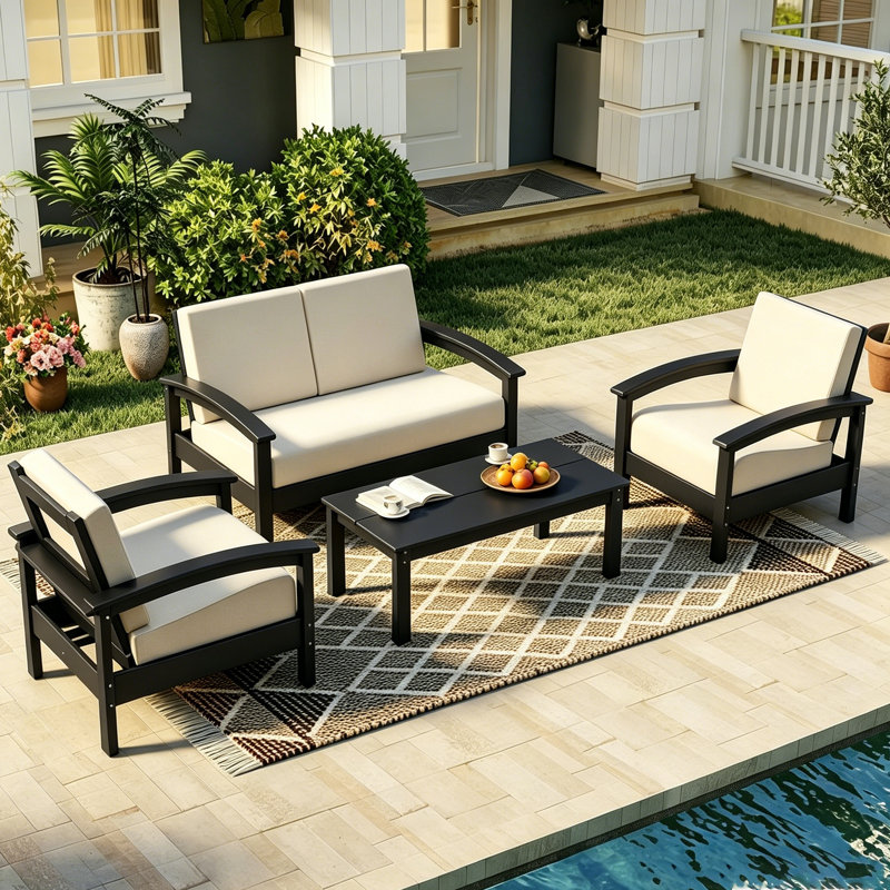 Ensemble de meubles de patio en PEHD 4 pièces Deluxe, Noir
