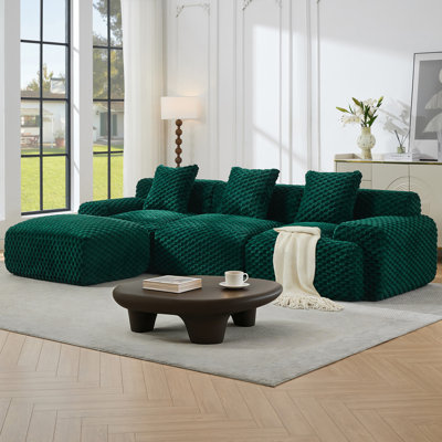 Canapé modulaire à compression de 119,7 po avec repose-pieds mobile en velours côtelé 119,7 po, sans assemblage requis