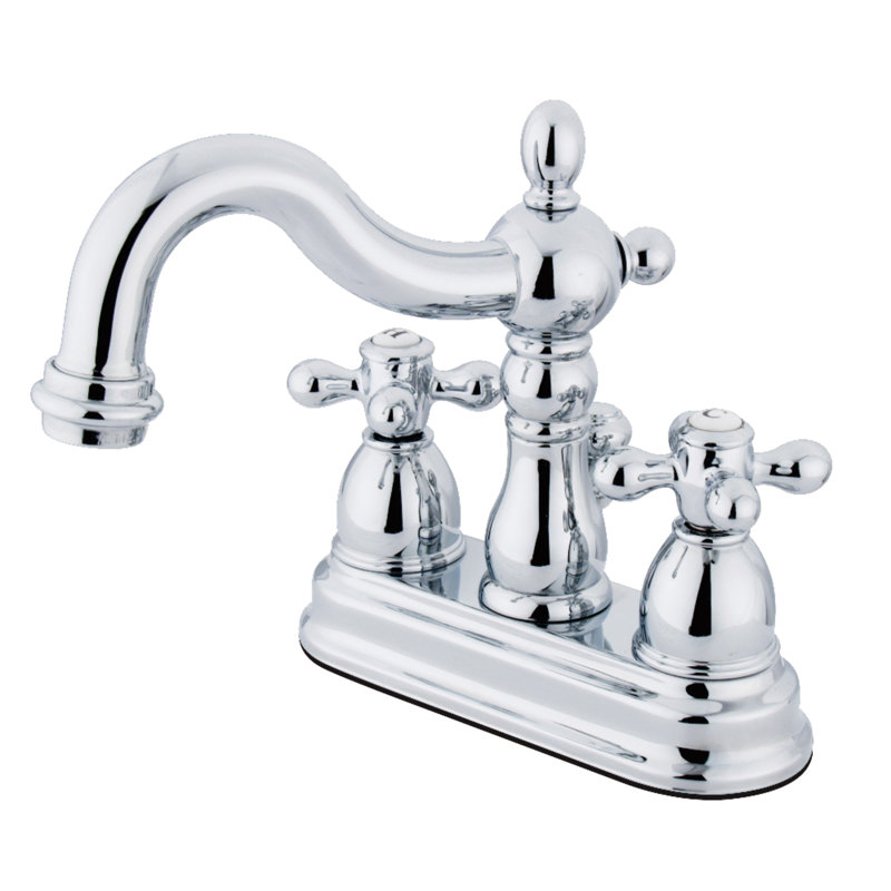 Kingston Brass Heritage Two-Handle 3-Hole Deck Mount 4" Centerset Bathroom Faucet with Plastic Pop-Up, Polished Chrome