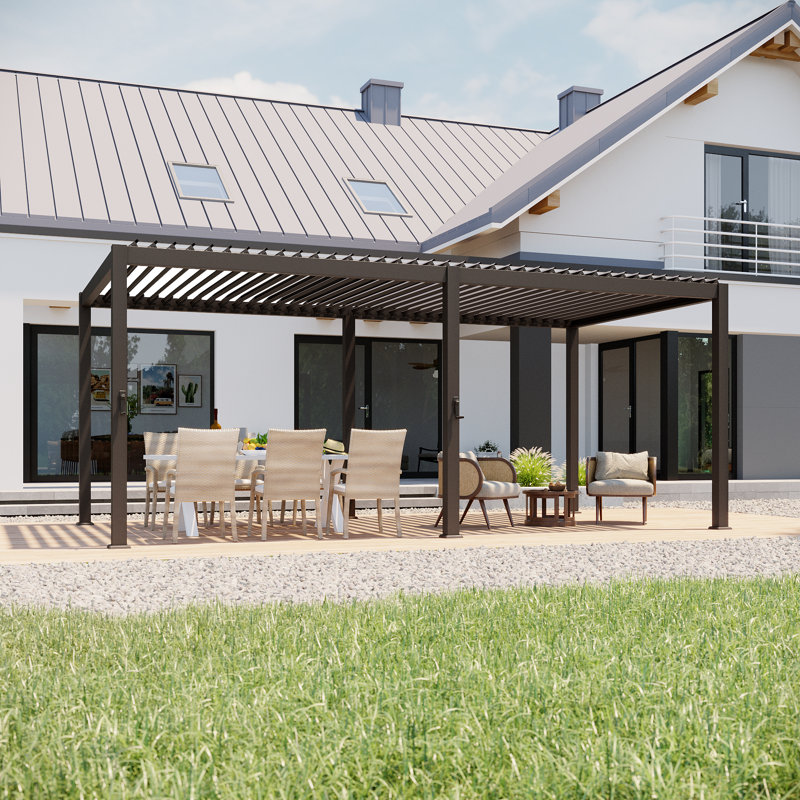 Durable Metal Pergola with Adjustable Louvered Roof for Outdoor Garden, 10 ft x 20 ft