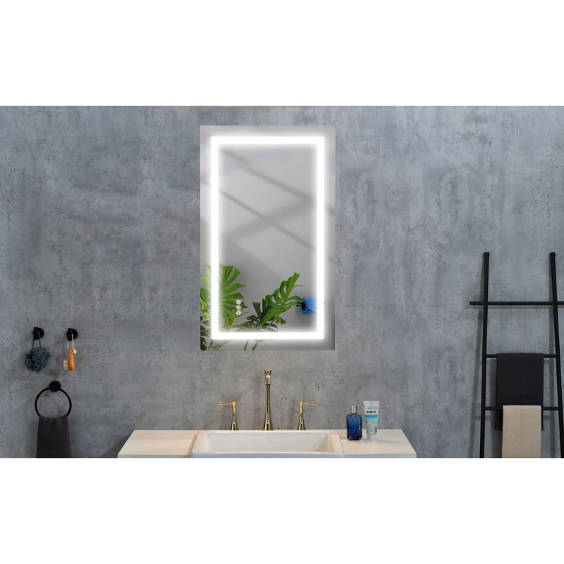 40 X 28 Inch LED Bathroom Mirror With Front And Backlight, Wall Mounted Vanity Mirror, Anti-Fog, Memory, 3 Colors, Stepless Dimmable