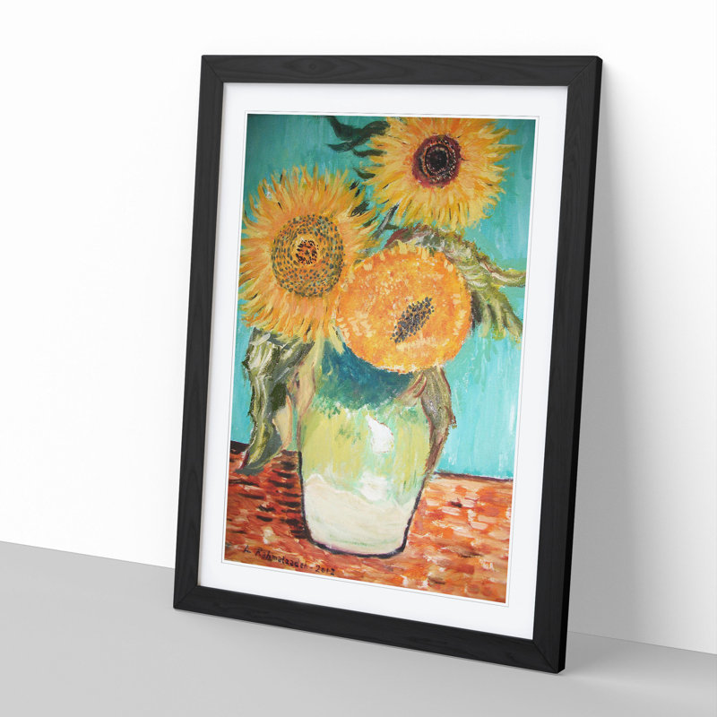 Sunflowers in a Vase by Vincent Van Gogh - Framed Print, 36cm H x 27cm W x 2cm D, Black Framed