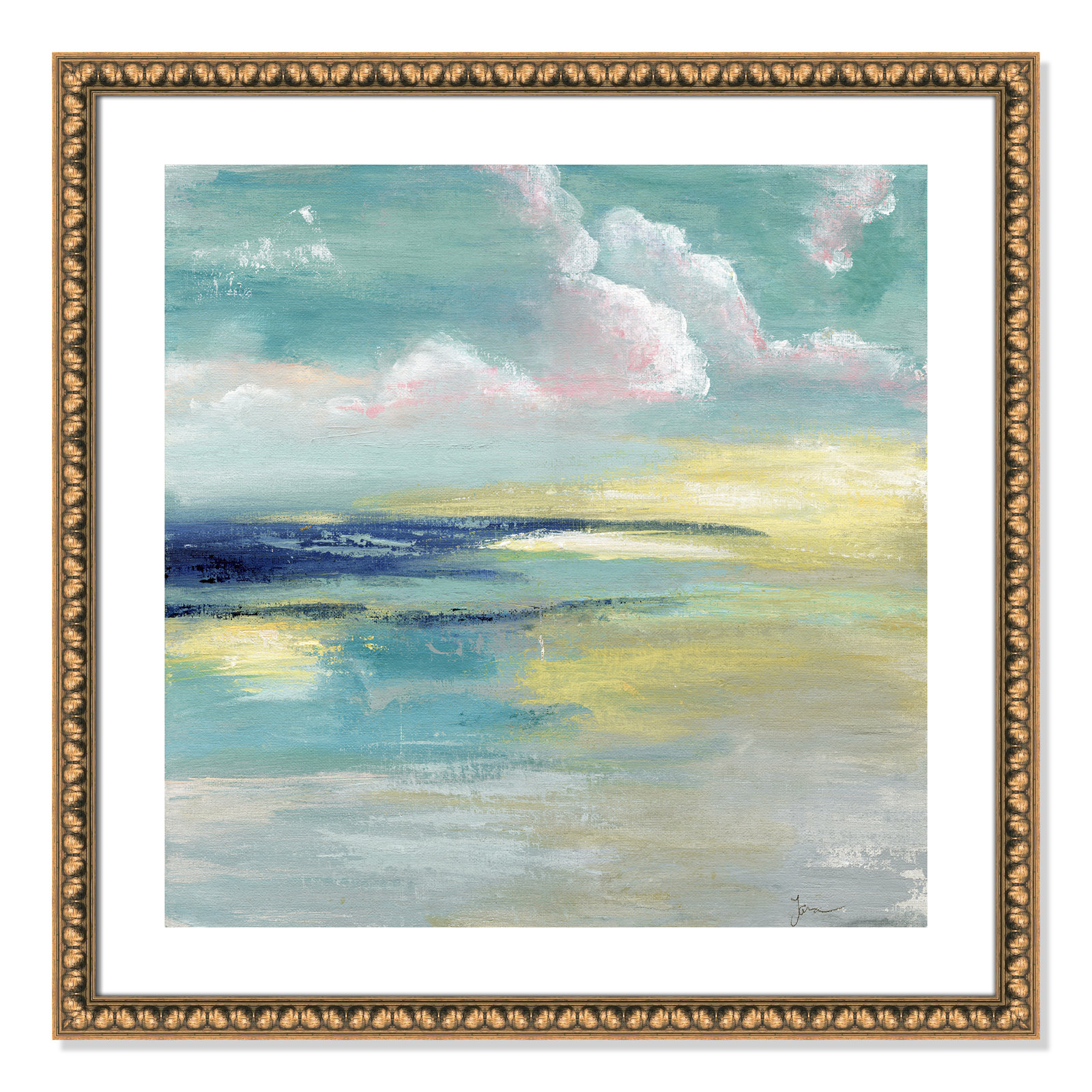 Bertie "Ocean View" Painting by Tava Studios, 28.75" H x 28.75" W x 1.13" D, Gold Bead Framed Paper