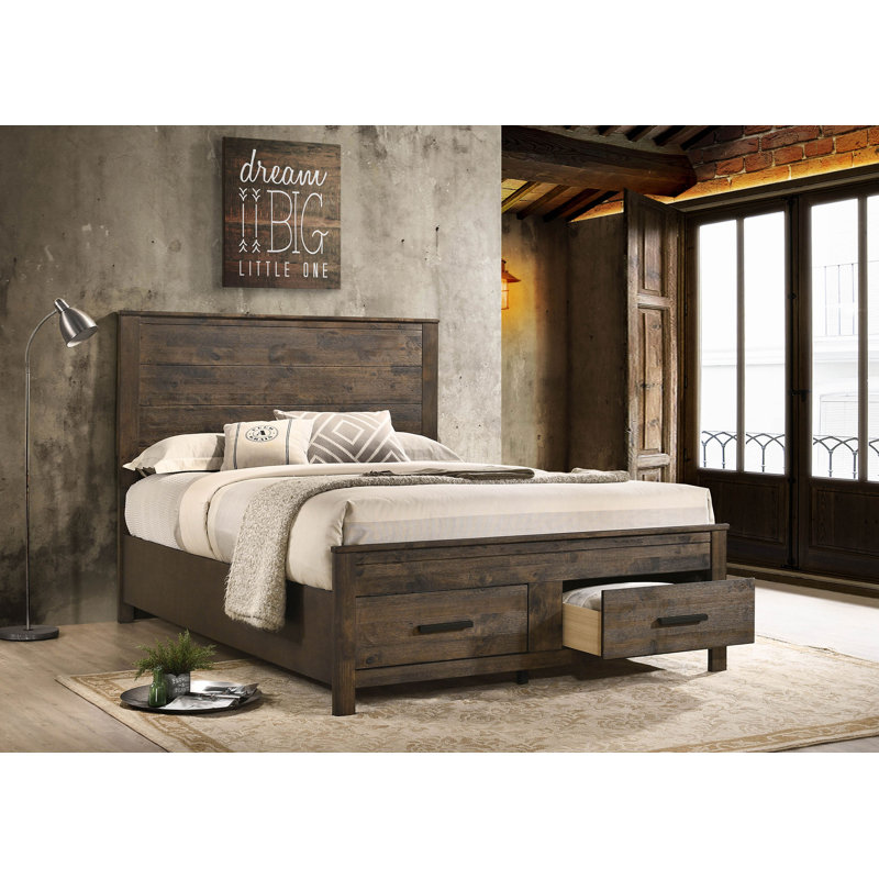 Lawrenceville Wood Queen Storage Panel Bed Rustic Golden Brown, Queen