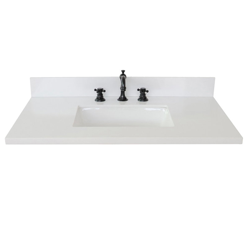 Plateau en quartz blanc de 37 po avec lavabo rectangulaire en céramique blanche