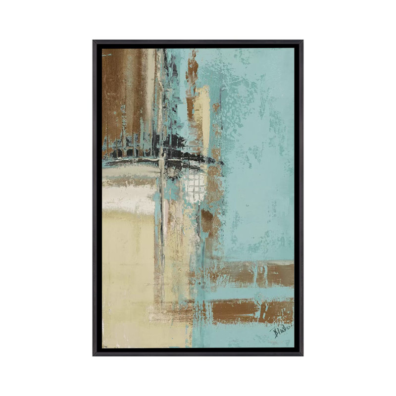 « Oxido on Teal II » par Patricia Pinto, reproduction d’art, Toile avec cadre noir patiné, Pas de tapis