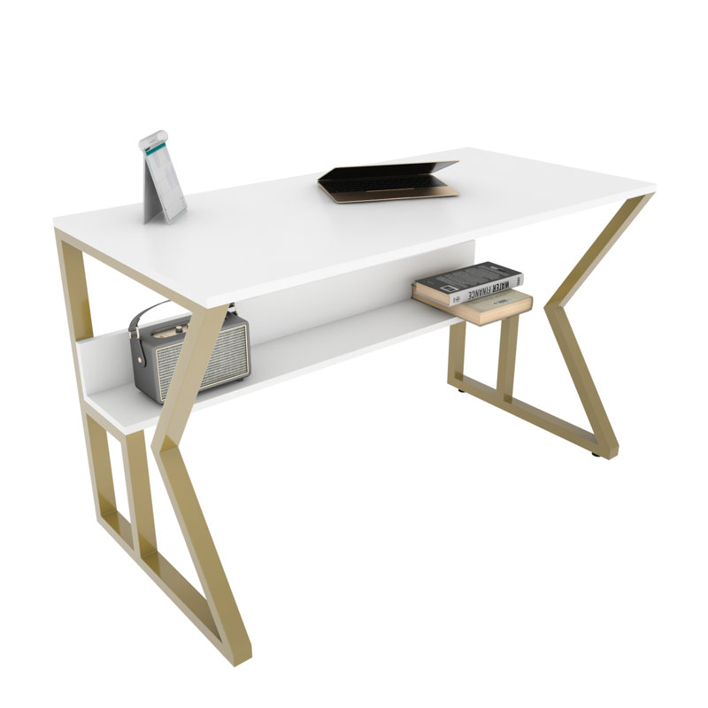 Lacie-Jane 120Cm W Rectangular Computer Desk, Gold, White