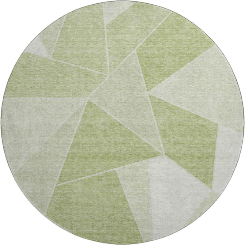 Premium Machine Washable Mayfield AMF636 Geometric Rug, Aloe, 8' Round