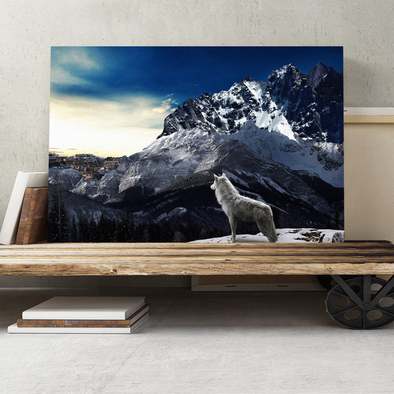 White Wolf In Mountain - Wrapped Canvas, 35cm H x 50cm W