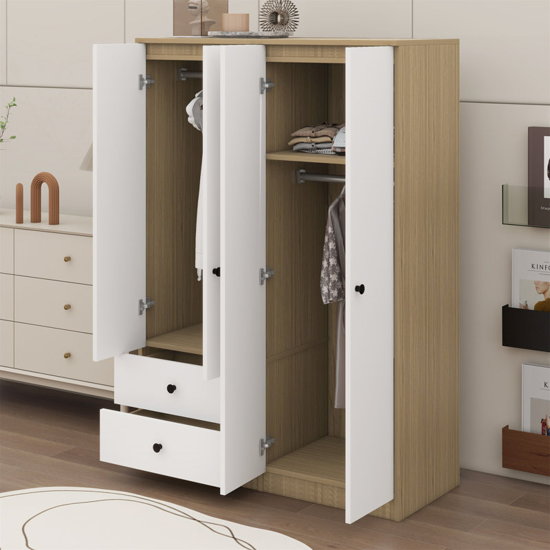 Garde-robe 4 portes avec tiroirs, tablette et tringle