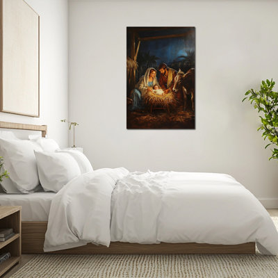 Grande grande crèche de Noël, peinture d'art de la naissance de Jésus, scène de Mary Joseph, affiche spirituelle sur toile pour maison chrétienne, Église, salon, œuvre prête à accrocher (sans cadre), 24 po x 32 po