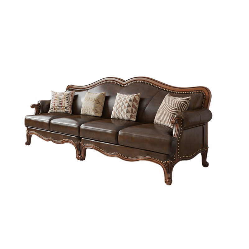 Canapé en cuir véritable de style européen, H 41,3 po x l 107 po x P 36,2 po