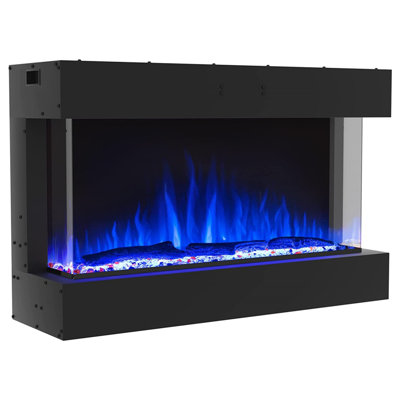 Kamara 3-Sided Electric Fireplace, Recessed and Wall Mounted Heater Fireplaces, Built-in Fireplace Decorations for Living Room with Overheating Protection, Remote, Log & Crystals, Black