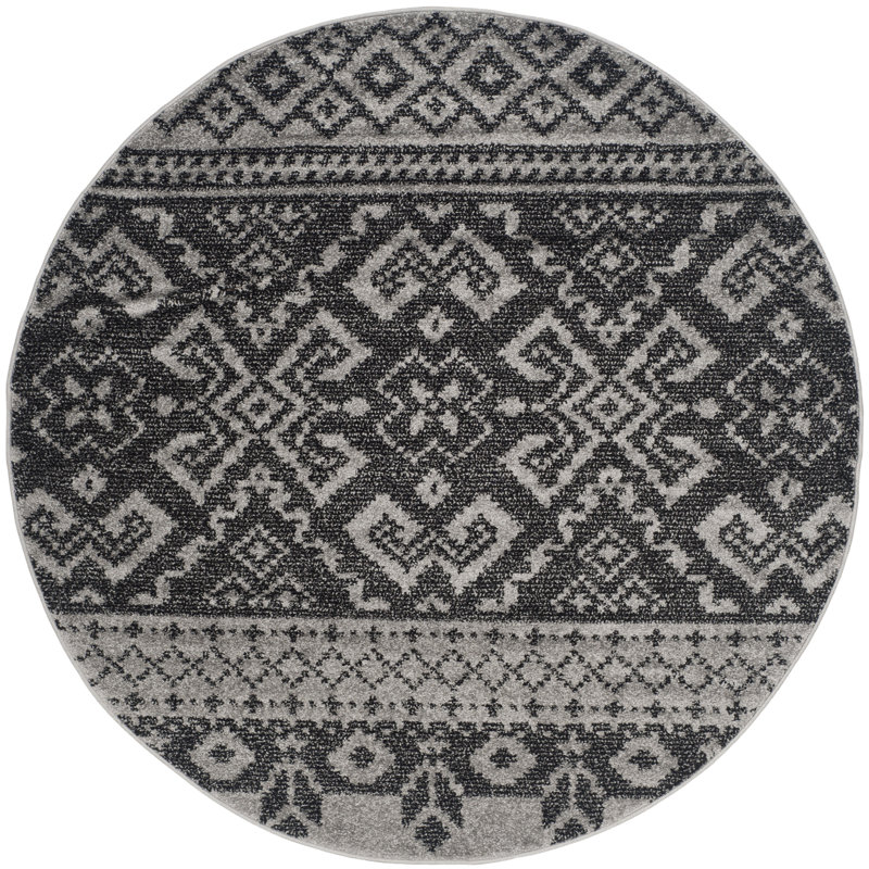 Tapis argenté / noir Nicarla, Rond 6 pi