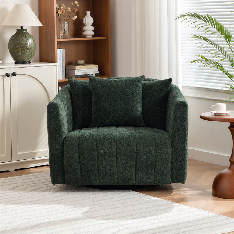 39" W Oversized Upholstered Swivel Accent Barrel Chair, Green