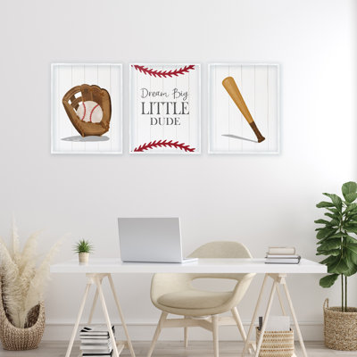 «Get Your Baseball Game On 3pc», ensemble de giclées encadrées, design par Christine Simpson Art