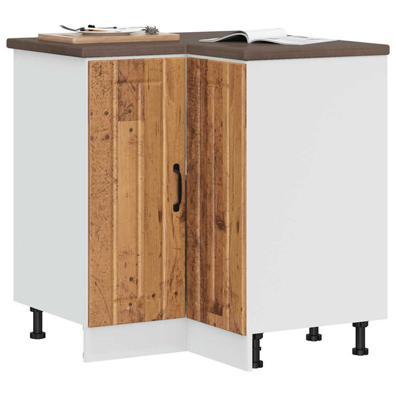 Kitchen Corner Base Cabinet Lucca High Gloss Engineered Wood, Old Wood
