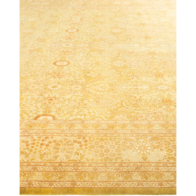 Tapis unique noué à la main Keenan - lime, 9 pi 1 po x 17 pi 10 po