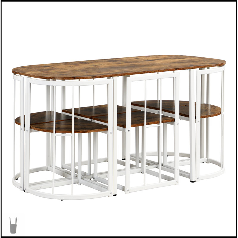 Ensemble de salle à manger moderne 7 pièces en faux marbre avec table compacte de 55 pouces et six chaises confortables pour un repas élégant
