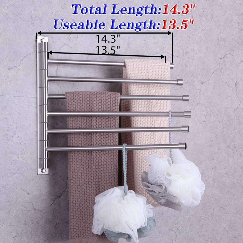 6 Arm Swing Arm Towel Rack Wall Mount, Brushed Stainless Steel Towel Holder Organizer, 180° Rotation, Space Saving, Brushed