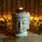 Outdoor Fountain With LED Lights, 18.75"H Zen-Style Buddha Head Tabletop/Floor Fountain, Sand Beige Textured Ceramic