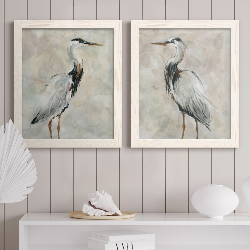 Crane at Dusk I - ensemble de 2 reproductions, H 24 po x l 36 po, Toile encadrée, Blanc