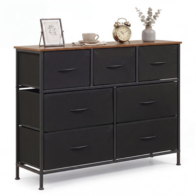 Commode large à 7 tiroirs avec 2 tiroirs pliables en tissu et 2 ensembles anti-basculement