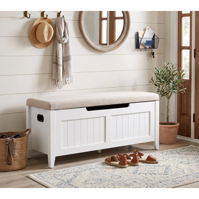 40"W Storage Chest, Large Storage Bench with Seat Soft Cushion & Lift Top, Farmhouse Wooden Box Trunk with 2 Safety Hinges, Shoe Bench for Hallway Ent
