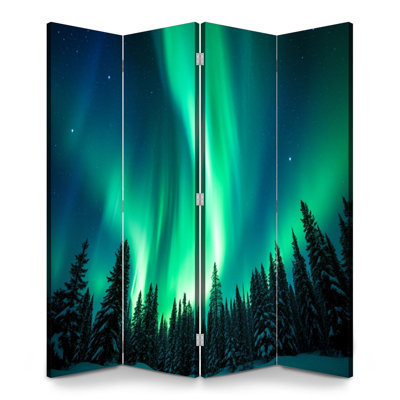 4 Panels Folding Screen Room Divider Royal Forest Aesthetic Nature Outer Space Galaxy Starry Night Canvas Screen Room Separator Freestanding Protective Wall Divider Privacy Partition